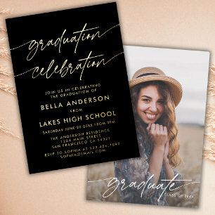 Modern Script Graduation Celebration Party Photo