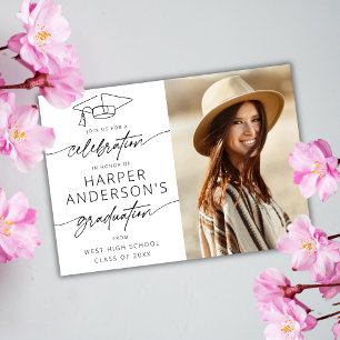 Modern Script Graduation Celebration Party Photo  Invitation