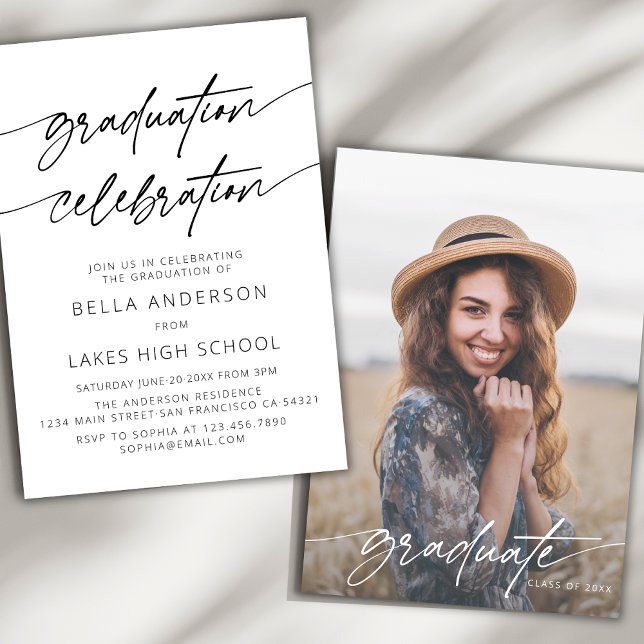 Modern Script Graduation Celebration Party Photo Invitation (Creator Uploaded)