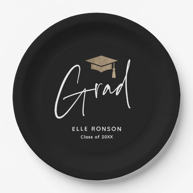 Modern Script Graduation  Paper Plate (Front)