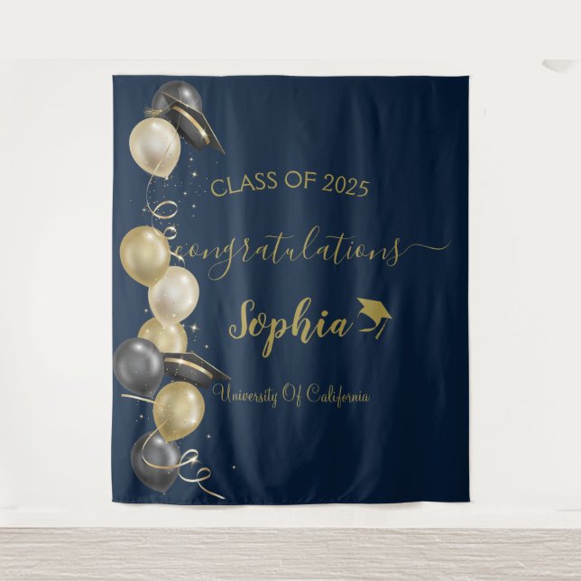 Modern Script Graduation Party Backdrop | Graduate Tapestry (Front)
