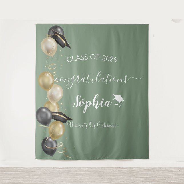 Modern Script Graduation Party Backdrop | Graduate Tapestry (Front)