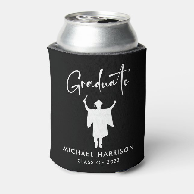 Modern Script Graduation Party  Black Can Cooler (Can Back)