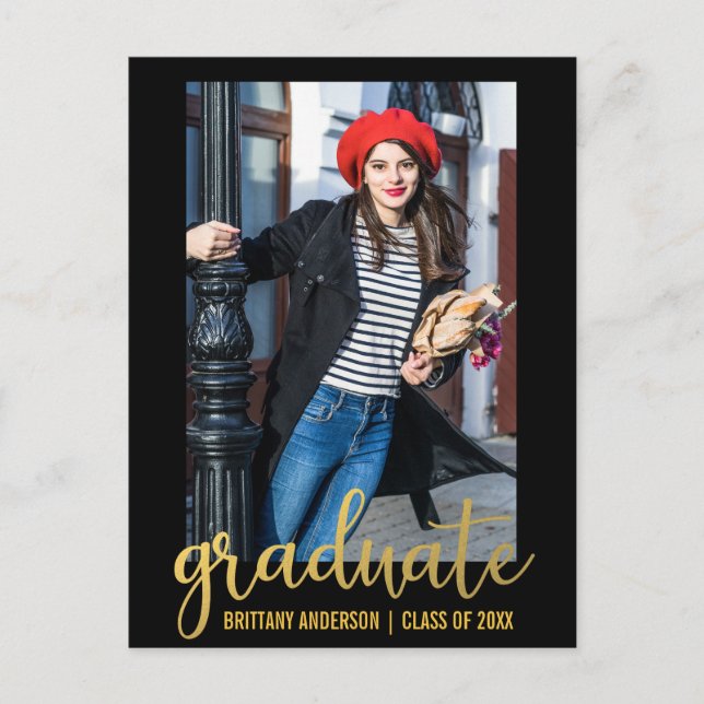 Modern Script Graduation Party Invitation Gold (Front)