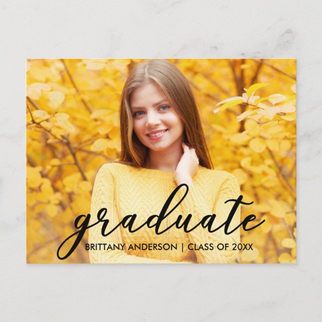 Modern Script Graduation  Party Invitation Photo B Postcard (Front)