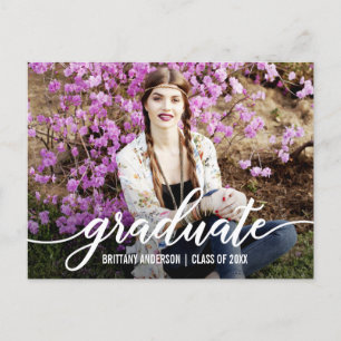 Modern Script Graduation Party Photo Invitation Wt Postcard