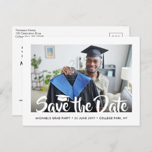Modern Script Graduation Party Photo Save the Date Postcard