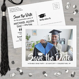 Modern Script Graduation Party Photo Save the Date Postcard