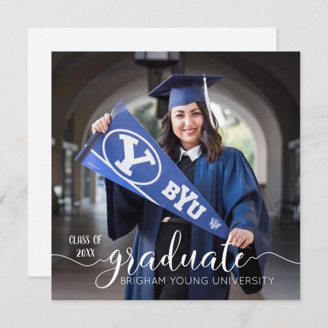 Modern Script Graduation Photo Announcement (Front/Back)
