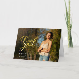 Modern Script Graduation Photo Thank You Gold Foil Greeting Card