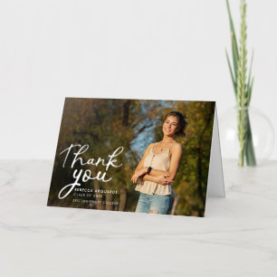 Modern Script Graduation Photo Thank You Silver Foil Greeting Card