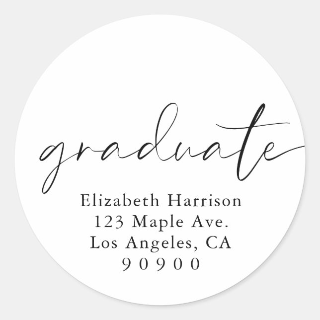 Modern Script Graduation Return Address Classic Round Sticker (Front)