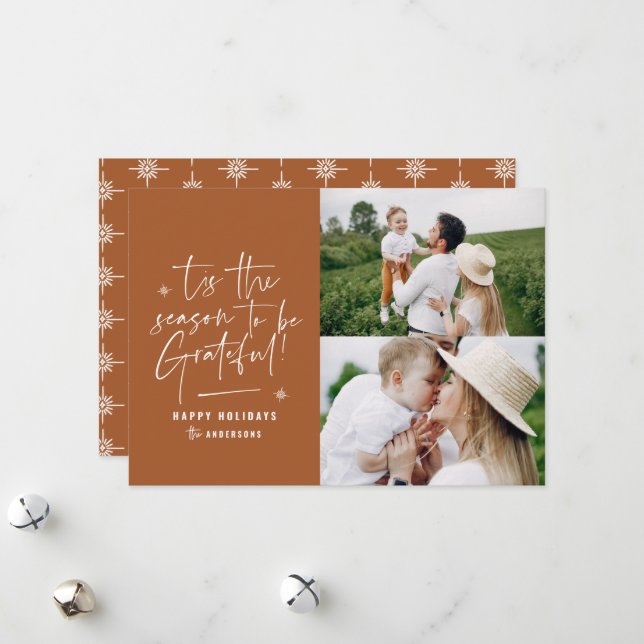Modern script grateful photo holiday card (Front/Back In Situ)