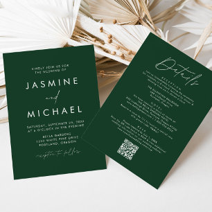 Modern Script Green All In One QR Code Wedding Invitation