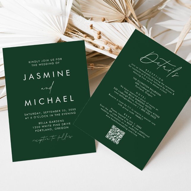Modern Script Green All In One QR Code Wedding Invitation (Creator Uploaded)