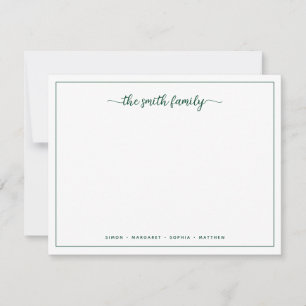Modern Script Green Border Family Stationery Card