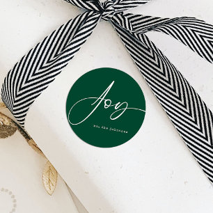 Modern Script Green Christmas Joy Classic Round Sticker