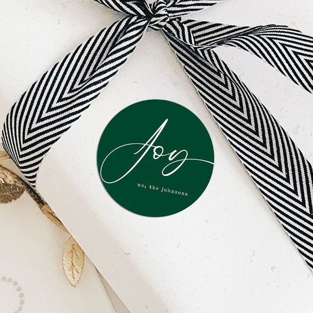 Modern Script Green Christmas Joy Classic Round Sticker (Creator Uploaded)