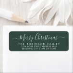 Modern Script Green Christmas Return Address Label<br><div class="desc">Modern Elegant Hand Lettered Christmas Green Family Return Address Labels. Featuring a pretty hand-written calligraphy swash-tail font script with saying "Merry Christmas". Great for Christmas holiday season,  easy to personalise them with your names and return address info.</div>