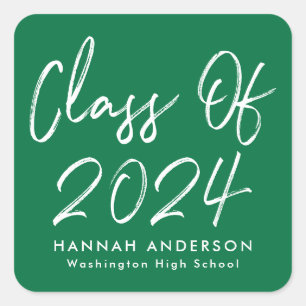 Modern Script Green Class of 2022 Graduation Square Sticker