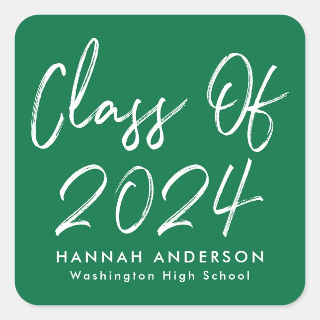 Modern Script Green Class of 2022 Graduation Square Sticker (Front)