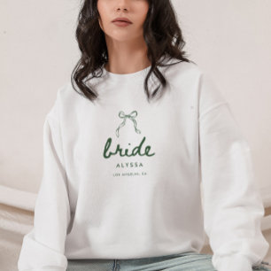 Modern Script Green Coquette Bow Bride Wedding Sweatshirt