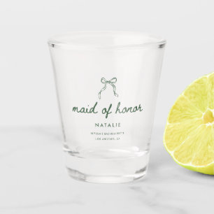 Modern Script Green Custom Maid of Honour Name Shot Glass