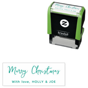 Modern Script Green Merry Christmas Name Self-inking Stamp
