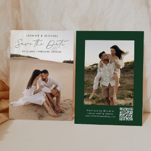 Modern Script Green QR Code 2 Photo Save The Date