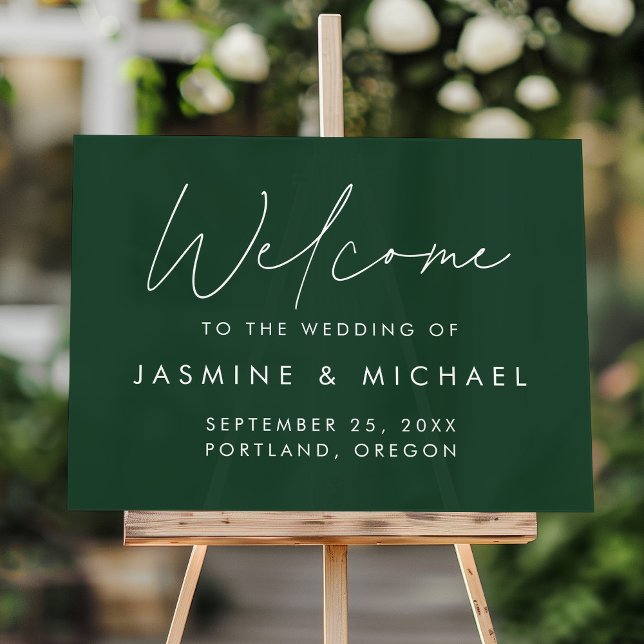 Modern Script Green Wedding Welcome Acrylic Sign (Creator Uploaded)
