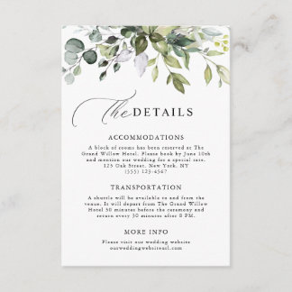 Modern Script Greenery Eucalyptus Wedding Details Enclosure Card