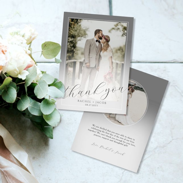 Modern Script Grey 2-Photo Wedding Thank You (Creator Uploaded)