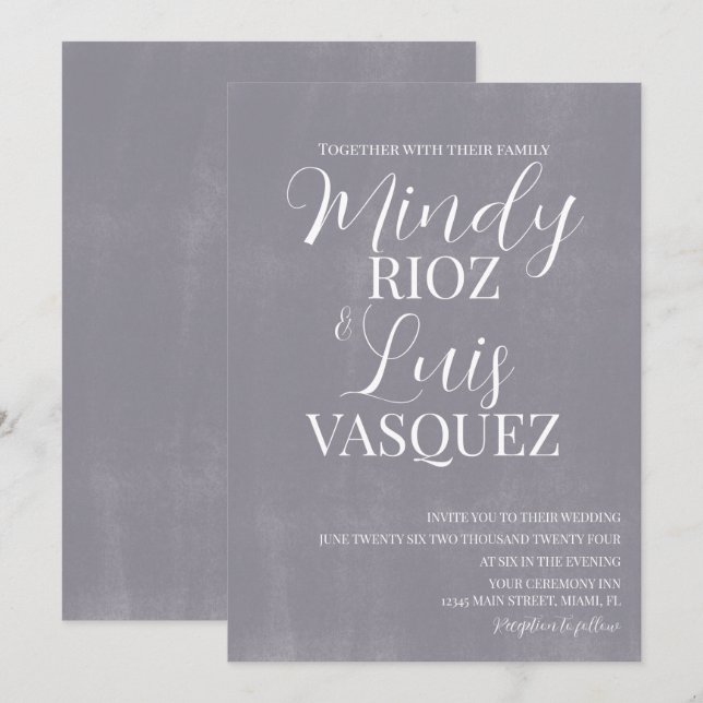 Modern Script Grey Washed Stone Rustic Wedding Invitation (Front/Back)