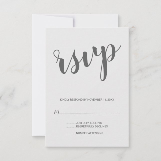 Modern Script Grey Wedding RSVP Card (Front)