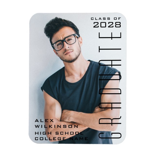 Modern Script Guy Trendy Graduation Photo Magnet (Vertical)