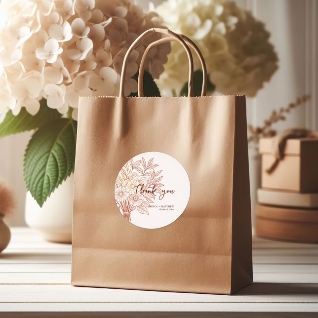 Modern Script Hand-drawn Autumn Foliage Wedding Classic Round Sticker (Creator Uploaded)