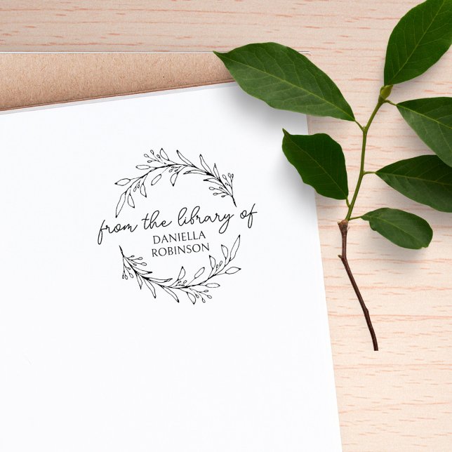 Modern Script Hand-drawn Botanical Book Ex Libris Rubber Stamp (Creator Uploaded)