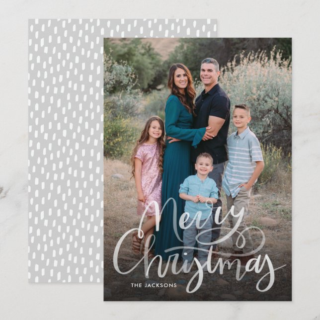 Modern Script Hand Lettered Merry Christmas  Holiday Card (Front/Back)