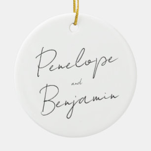 Modern Script Handwriting Black and White Wedding Ceramic Tree Decoration