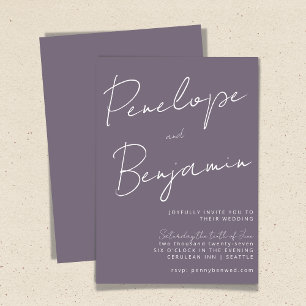 Modern Script Handwriting Dusty Purple Wedding Invitation