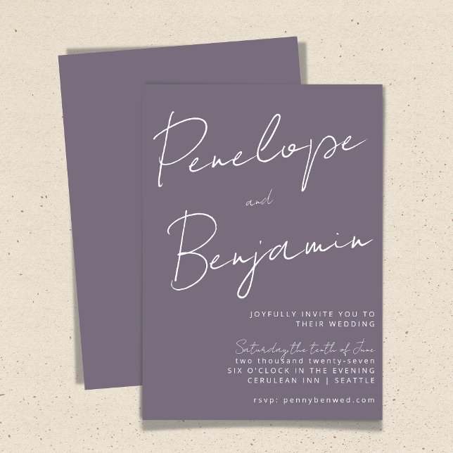 Modern Script Handwriting Dusty Purple Wedding Invitation (Creator Uploaded)