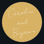Modern Script Handwriting Dusty Yellow Wedding Classic Round Sticker<br><div class="desc">Modern Script Handwriting Dusty Yellow Wedding Classic Round Sticker</div>