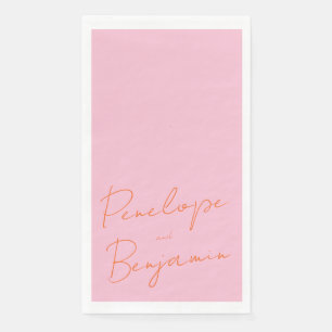Modern Script Handwriting Pink and Orange Wedding Napkin