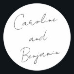 Modern Script Handwriting Wedding Boho White Classic Round Sticker<br><div class="desc">Modern Script Handwriting Wedding Boho Classic Round Sticker in White</div>