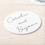Modern Script Handwriting Wedding Boho White  Round Paper Coaster<br><div class="desc">Modern Script Handwriting Wedding Boho Round Paper Coaster in White</div>
