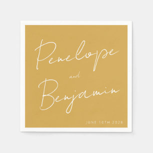Modern Script Handwriting Wedding Boho Yellow Napkin