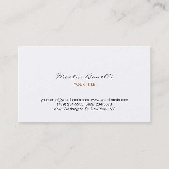 Modern Script Handwriting White Business Card (Front)