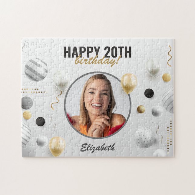 Modern Script Happy Birthday Custom Photo Gift Jigsaw Puzzle (Horizontal)