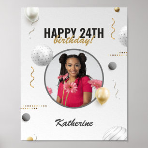 Modern Script Happy Birthday Custom Photo Gift Poster