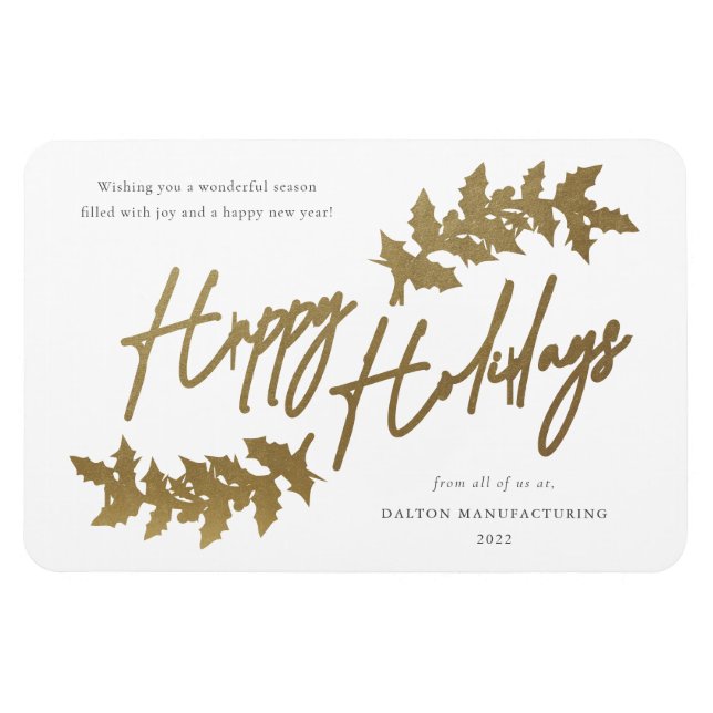 Modern Script Happy Holidays Business Holiday Card Magnet (Horizontal)